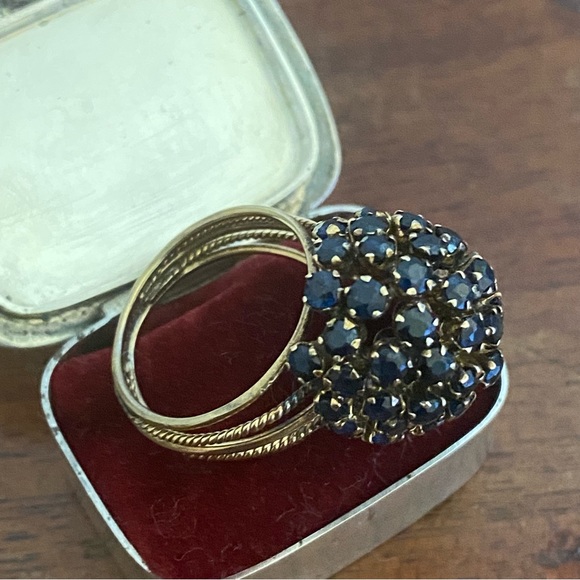 14k yellow gold Cocktail Bombe Sapphire Ring 1950-1960 Estate Vintage Sputnik - Picture 3 of 7